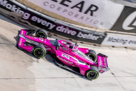 INDYCAR driver, KYLE KIRKWOOD (27) of Jupiter, Florida, travels through the turns in his Andretti