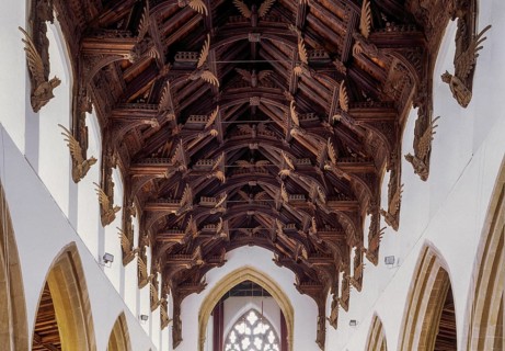 March, St Wendreda, double beam ceiling with angels