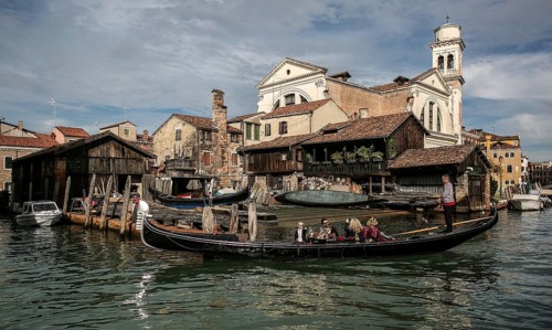 Italy Venice Gondola shipyard -453 one of the last in Venice rear Church of San Sebastiano 1505-46