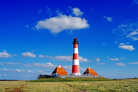 The lighthouse of Westerhever near St. Peter Ording, Westerheversand, Schleswig-Holstein, Federal