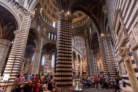 SIENA, ITALY, SEPTEMBER 23, 2023, Great medieval architecture of the Siena cathedral's nave, Italy