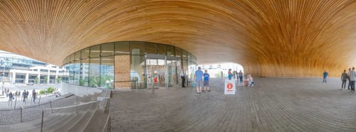 Calgary, Alberta, Canada. Aug 10, 2024. The Calgary Library entrance showing a spacious, modern