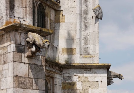 Choir from south-east, detail of gargoyle and coat of arms, St., Sankt, Saint