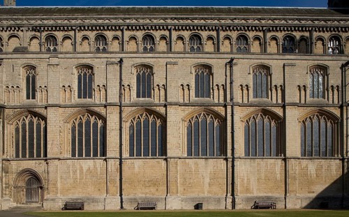 Petersborough, Cathedral. South wall of the nave from the outside, St, Saint, Saint