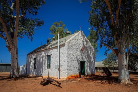 Former church in the museum village of Herrmannsburg, also known as Ntaria, former mission station,