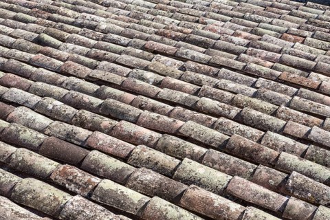 Old tiled roof as background