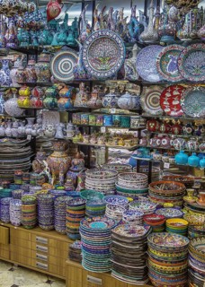 Colorful ceramics for sale on the Grand Bazaar at Istanbul