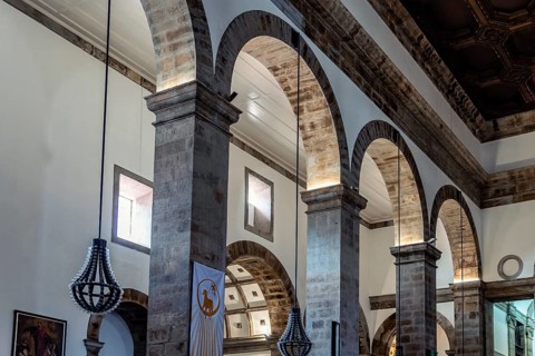 Angra do Heroismo, Portugal, July 3, 2022: Interior view of the Cathedral of Angra do Heroismo.
