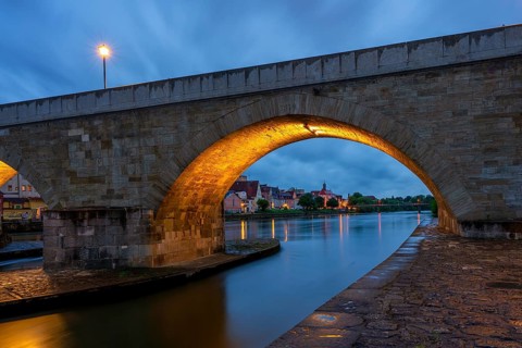 Panoramic view of Regensburg's old town on the Danube in Germany