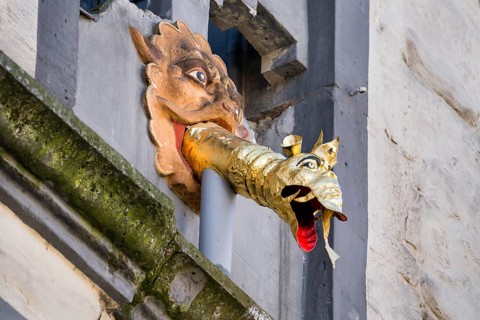 Dragon-headed gargoyle of the town hall, Hannoversch Münden, Lower Saxony, Germany