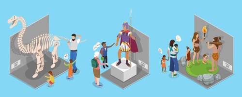 3D Isometric Flat Illustration of School Museum Excursion, Cultural Education, Exhibition