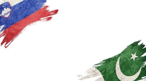 Flags of Slovenia and Pakistan on white background