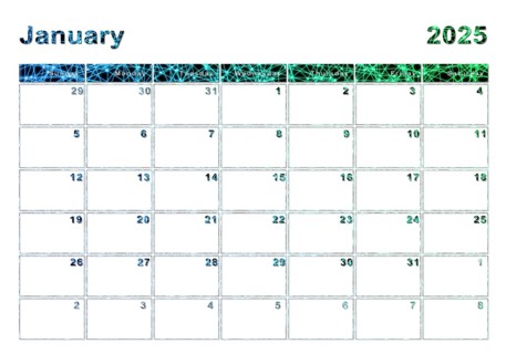 January 2025 calendar, week start Sunday, modern design