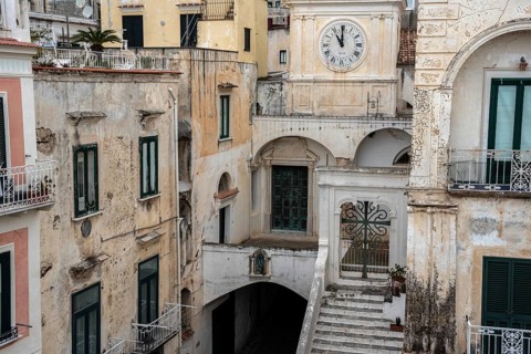 Traditional Italian houses in the town of Atrani at the Amalfi Coast, Southern Italy