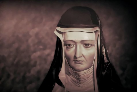 Figure of Hildegard of Bingen, Sibyl of the Rhine, 1098 – 1179, German Benedictine abbess and