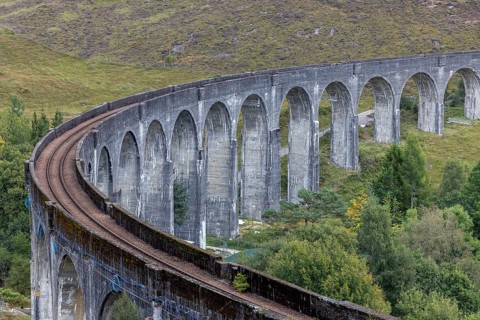 Glenfinnan railway viaduct, known from Harry Potter, Glenfinnan, Highlands, Scotland, Great Britain