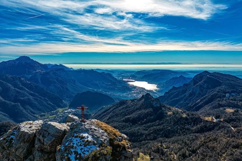 Landscape view of Valsassina and Lake Como from Fiorini Tower in Valsassina