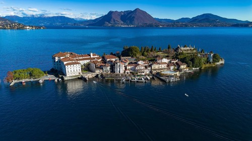 Aerial view of the Borromee islands on Lake Maggiore