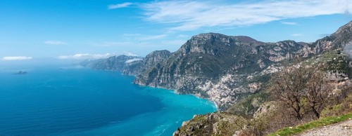 Shoreline of the scenic Amalfi coast from the path of the Gods, Italy