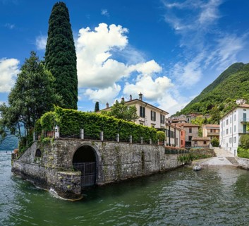 A view of a villa on Lake Como by an American actor in summer in Italy