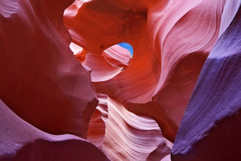 Graceful arches and a piece of blue sky in a magical canyon Antelope. Navajo Reservation, the