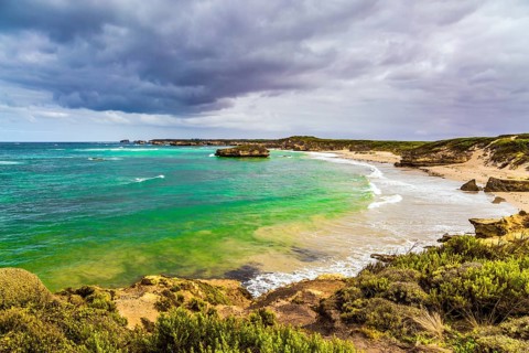 The Great Ocean Road of Australia. Picturesque seashore, coastal cliffs and sandy beaches of the