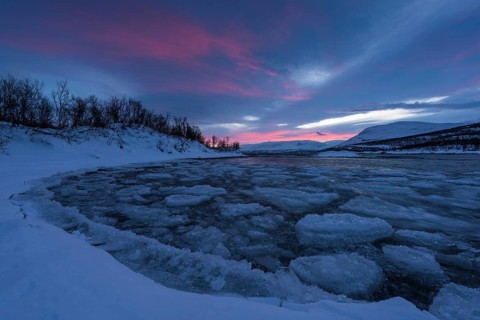 Morning atmosphere at Torneträsk, Norrbotten, Lapland, Sweden, January 2016