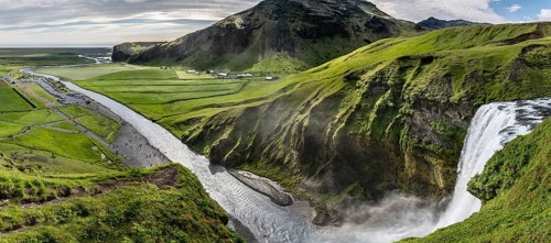 Skogafoss waterfall in southern Iceland during a summer day
