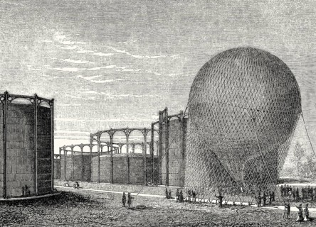 Departure of a gas balloon from the La Villette gas plant, Paris, France, 19th century