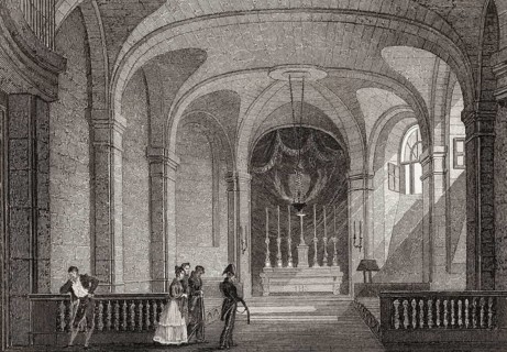 The Conciergerie, chapel of the prison, Paris, antique steel engraved print, 1831