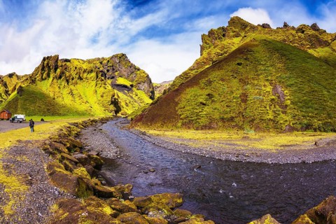 The photo was taken Fisheye lens. Camping in valley of canyon Pakgil. The canyon flowing fast
