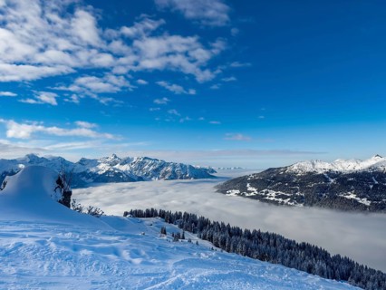 Snow-covered winter landscape in the Silvretta Montafon ski area in Vorarlberg, Austria