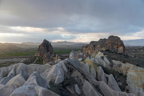 A picture of the Meskendir Valley, part of the Goreme Historical National Park, during a rainy