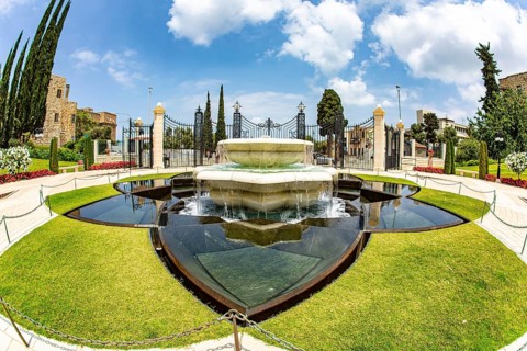 Magnificent marble fountain. Pilgrimage center and popular tourist destination. Photo taken with