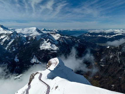 Anti-Avalanche Structures, Snow Bridges, Snow Nets on Mannlichen Mountain. Swiss Alps. Switzerland.