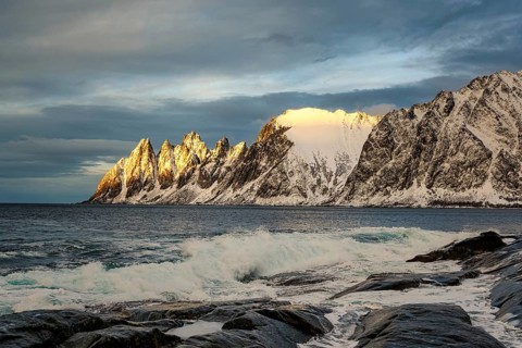 Beautiful winter landscape scene in Steinfjord and mountain in background in Northern Norway. unset