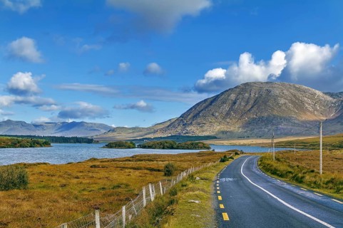 Landscape with Inagh lake and mountains in Galway county, Ireland