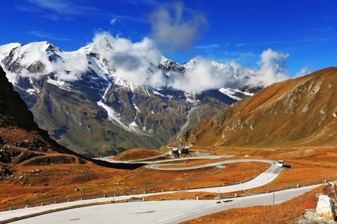 Famous picturesque views of the road in Austrian Alps - Grossglocknershtrasse. Ideal highway winds