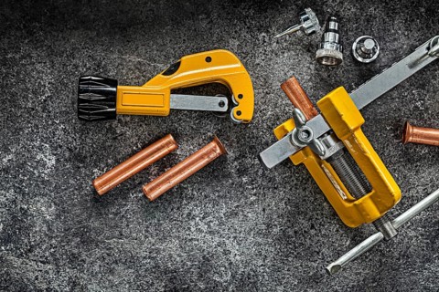 Flaring Of Copper Pipes Tools On Dark Background