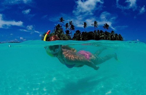 Snorkelling off island, Maldives, Indian Ocean, Meemu Atoll