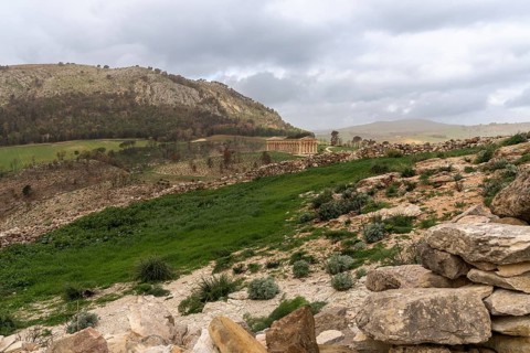 Calatafimi-Segesta, Italy, 4 January, 2024: landscape of Segesta with the ancient Greek temple