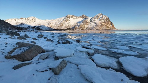 Ice landscape on the Lofoten Islands, Norway