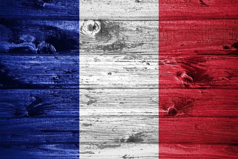 France flag on wooden planks background wood flag