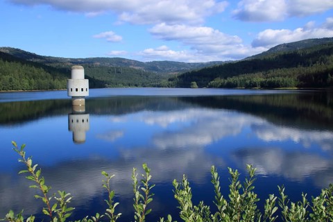 View of the Frauenau drinking water reservoir in the Bavarian Forest