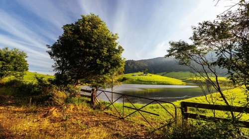 Farmland landscape views at sunset near Central Tilba in New South Wales, Australia
