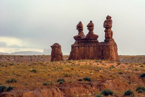 Hoodoo - geological formations. Original red brown sandstone formations resulting from erosion.