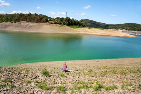 Lake Edersee at low tide, Hesse, Germany