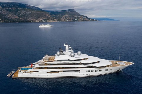 Aerial view 106, 5 metre motor yacht AMADEA, delivered in 2016 by the German shipyard Lürssen