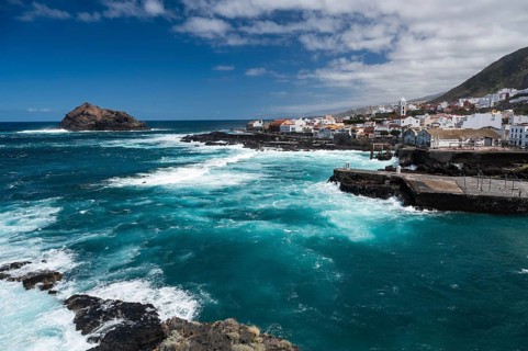 GARACHICO, TENERIFE SPAIN - MARCH 8, 2024: iew at the town and Atlantic Ocean