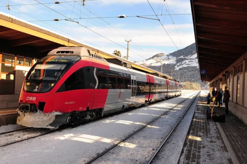 Ötztal/Vorarlberg: Stalder Rail train compositions driving from Zürich city to Vienna in Austria
